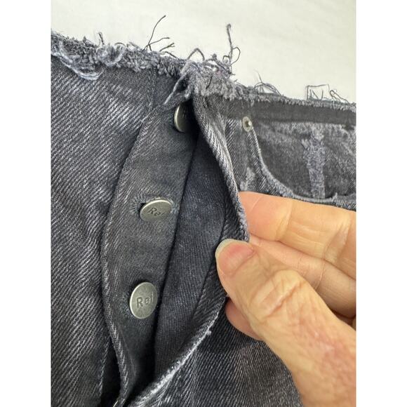 Reformation Black Distressed Denim Mini Skirt Raw Hem High Rise Size 28 - Picture 6 of 8